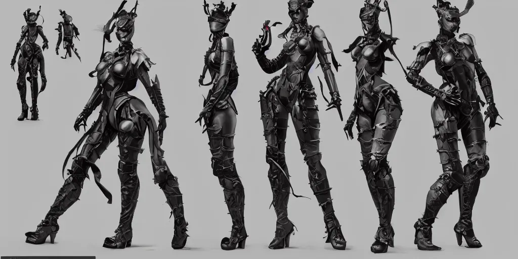 Image similar to armored pinup girl, character sheet, concept design, contrast, hot toys, kim jung gi, greg rutkowski, zabrocki, karlkka, jayison devadas, trending on artstation, 8 k, ultra wide angle, pincushion lens effect