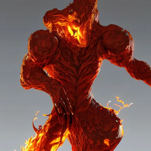 Image similar to fire wielding elemental being, character concept, hyper detailed, fractal, ray tracing, 4k