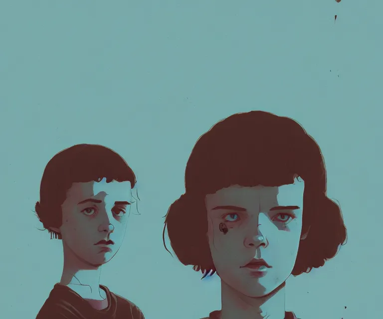 Image similar to stranger things, naturel, art style by atey ghailan, greg rutkowski, greg tocchini, james gilleard, joe gb fenton, in kaethe butcher, dynamic lighting, gradient light blue, brown, blonde cream and white color in scheme, grunge aesthetic