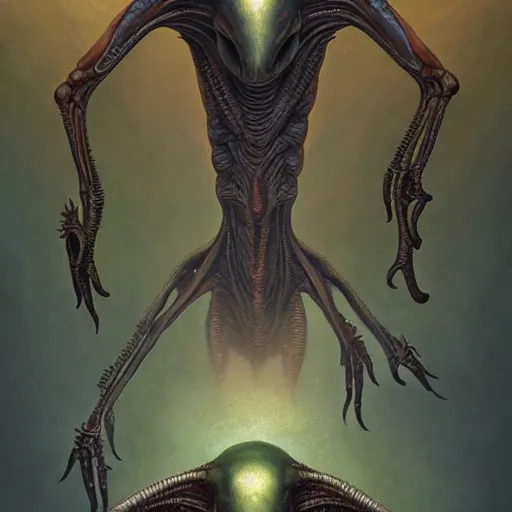 Image similar to aliens from the second edition of barlowe's guide to extraterrestrials, highly detailed, photorealistic, artstation, highly detailed, oil painting, dramatic lighting, award - winning, accurate anatomy