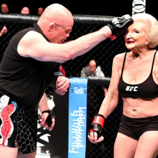 Image similar to betty white fighting in the ufc octagon