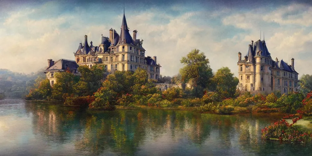 Prompt: a beautiful matte painting of chateau, magic realism, detailed arts