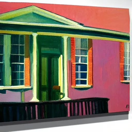 Image similar to painting of a house in New Orleans during Marci Gras, by Edward Hopper