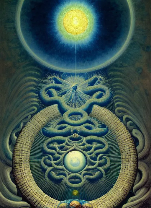 Image similar to antediluvian occult cosmology, panspermia, by robert hooke and ernst haeckel and agostino arrivabene and joaquin sorolla and martin johnson heade, rule of thirds, vivid colours, negative space, atmospheric, digital painting, artstation, concept art, smooth, sharp focus