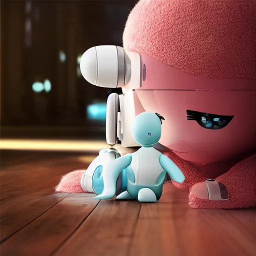 Prompt: cute fumo plush of a plastic shining robot girl in the mirror looking at reflection, vray, asymmetry