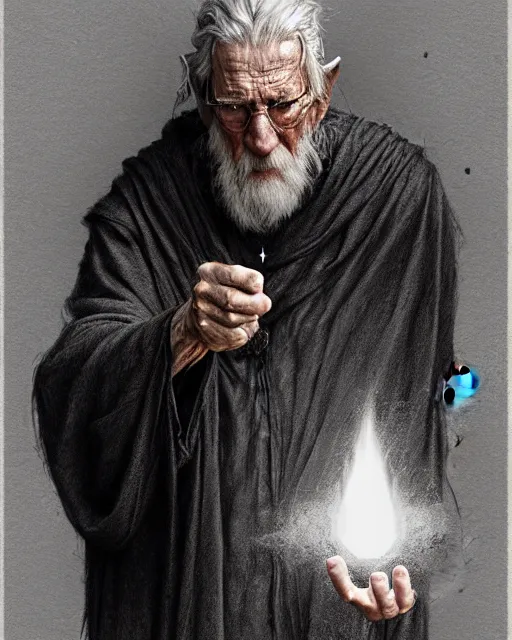 Image similar to a elderly wizard casting a black fireball | | pencil sketch, realistic shaded, fine details, realistic shaded lighting poster by greg rutkowski, magali villeneuve, artgerm, jeremy lipkin and michael garmash and rob rey