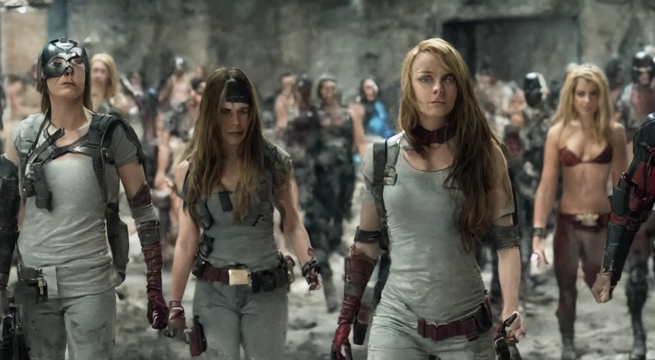 Image similar to movie still of captive superheroines, directed by scott snyder, 4 k hd, oscar winning, high detail