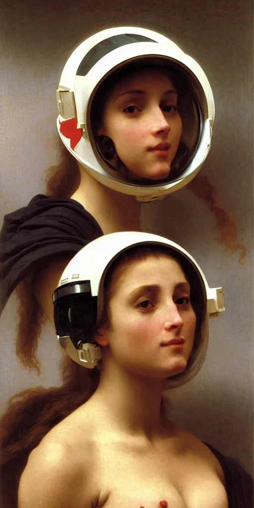 Image similar to portrait of women in astronaut helmets an ancient human species, single person, by bouguereau