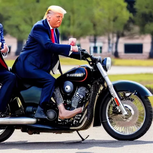 Image similar to donald trump and joe biden riding a motorcycle