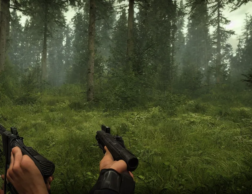Prompt: a the forest game screenshot ultra realistic
