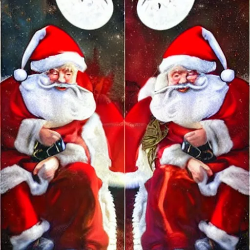 Image similar to Santa Claus vs. Jesus in an epic battle