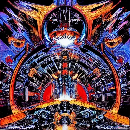 Prompt: beautiful album cover design by Philippe Druillet, digital art