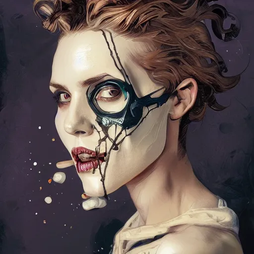 Prompt: portrait skull girl by petros afshar, hyper real, laurie greasley, jc leyendecker and singer sargent