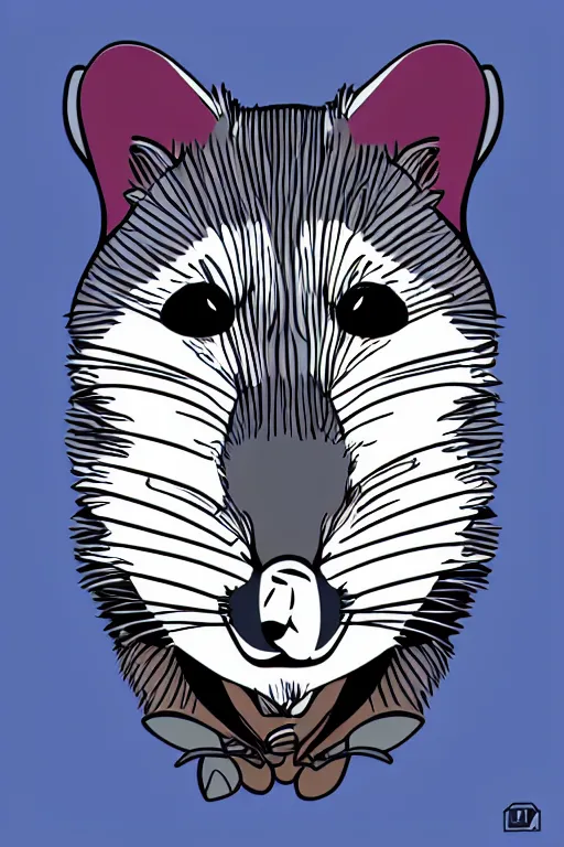 Prompt: a vector based illustration about a hipster racoon the style of pop art, negative space is mandatory, no gradients, black ink on white background, smooth curves, vector spline curve style