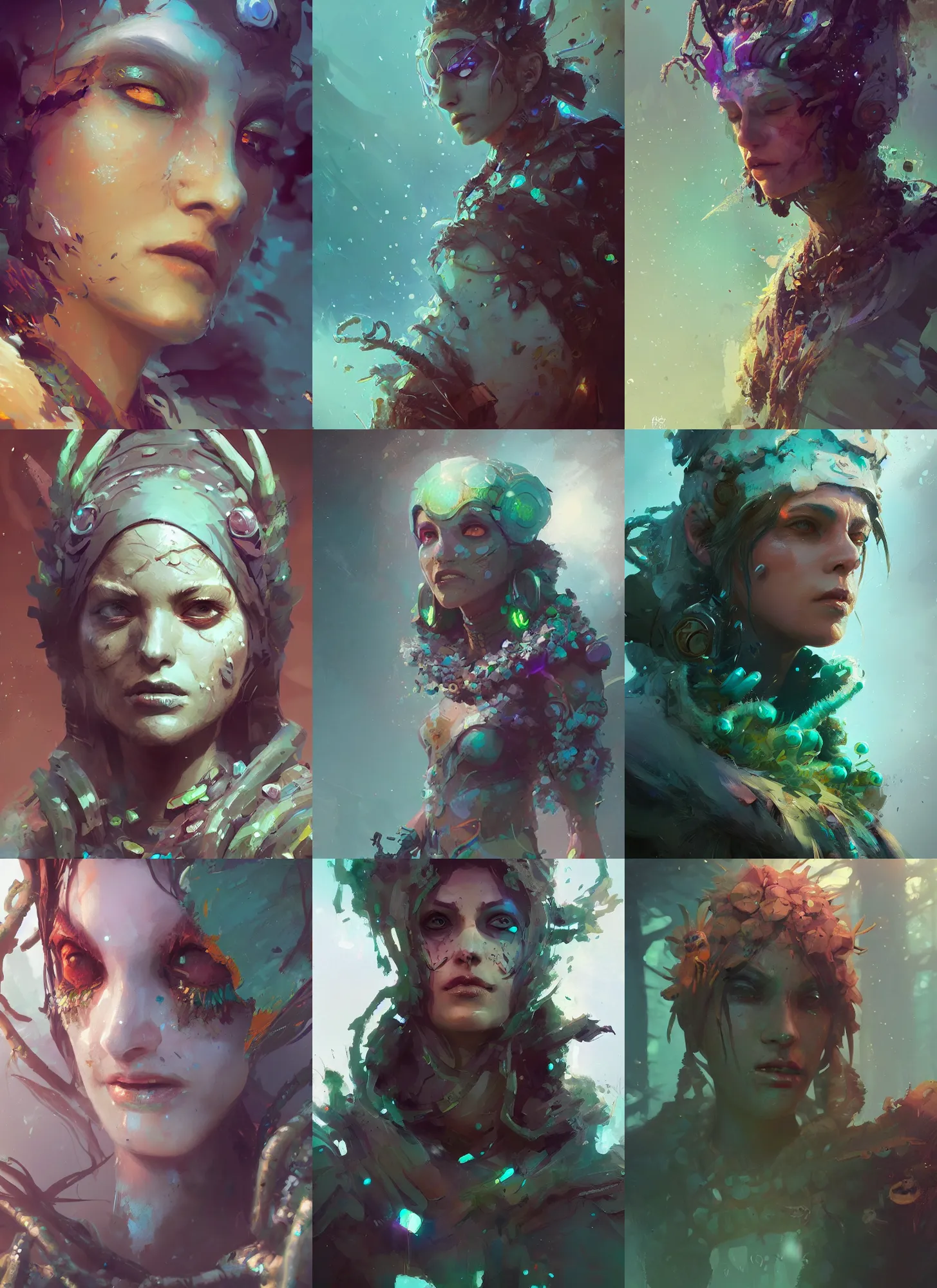 Prompt: a beautiful close up digital painting art stylish female reef druid, highly detailed, artwork by ismail inceoglu, craig mullins trending on artstation