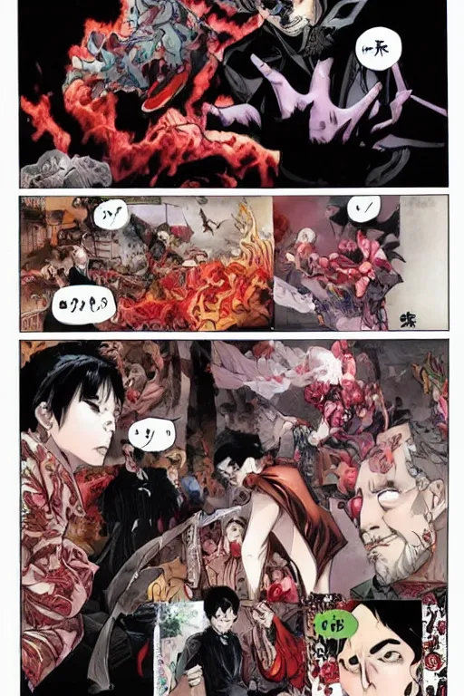 Image similar to 中 元 节, 中 国 鬼 节, king of hell, comic book page