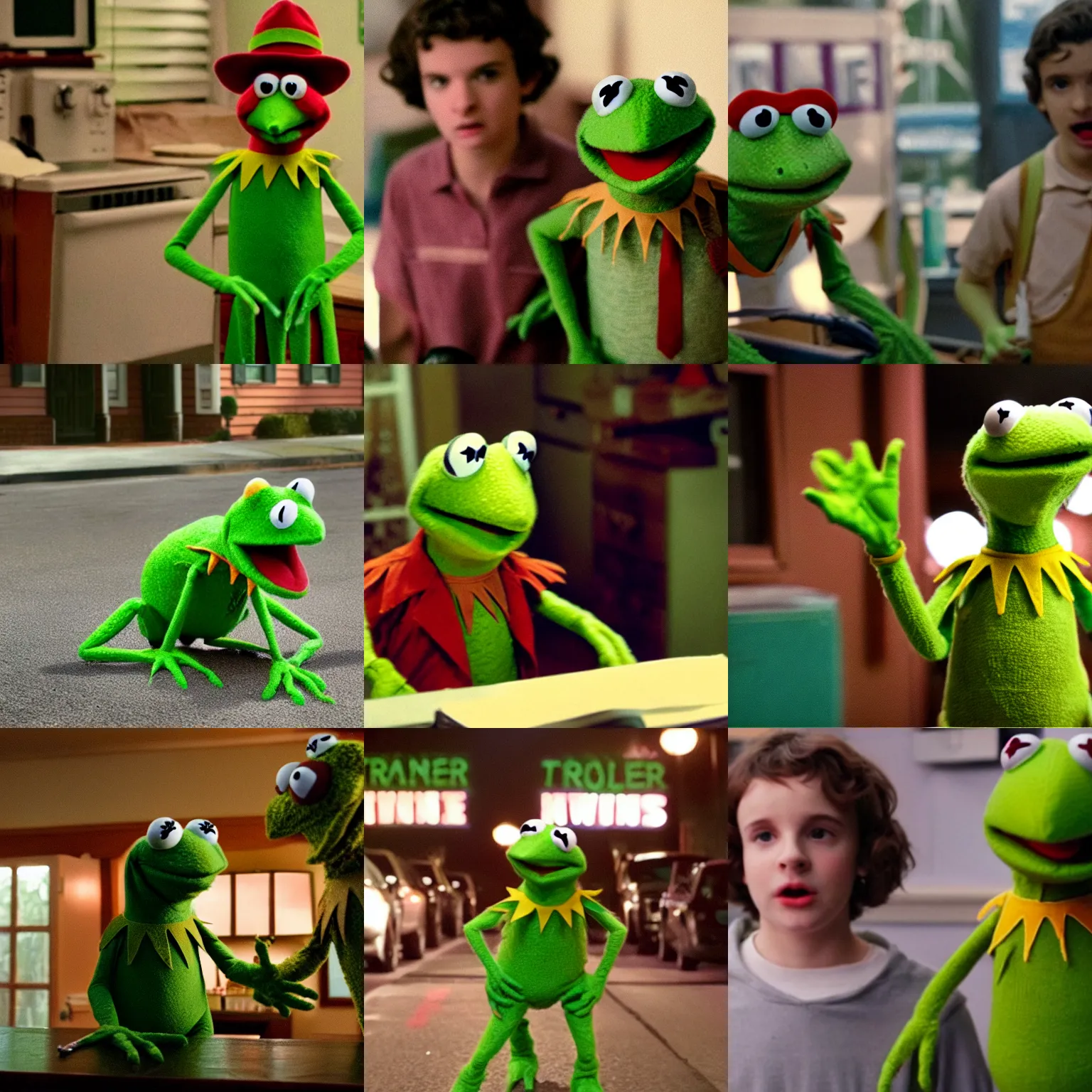 Prompt: kermit the frog in stranger things