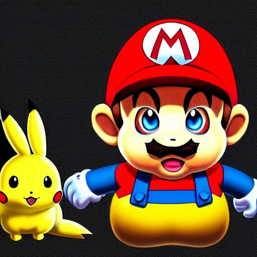 Image similar to pikachu as mario highly detailed digital art