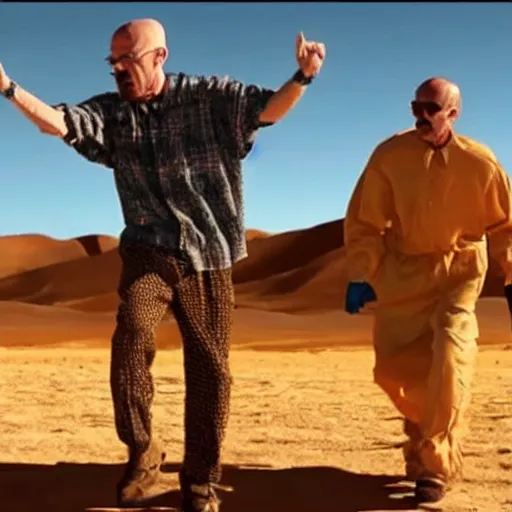 Prompt: Walter White doing the nae nae dance in the desert, highly intricate, highly detailed, cinematic,