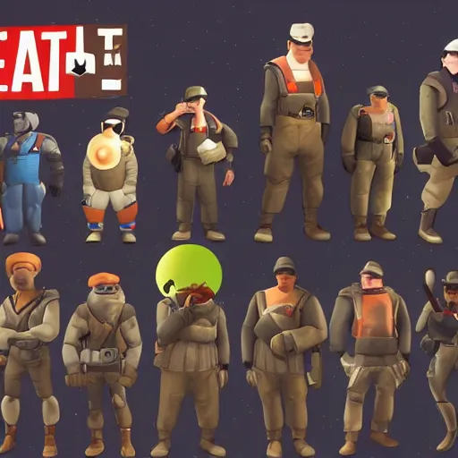 Prompt: team fortress 2 characters in space