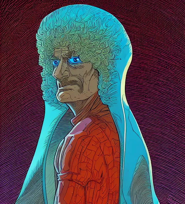 Image similar to an a. i god in the flesh in the style of jean giraud in the style of moebius trending on artstation deviantart pinterest detailed realistic hd 8 k high resolution