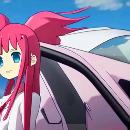 Image similar to zero two from darling in the franxx driving a dodge ram