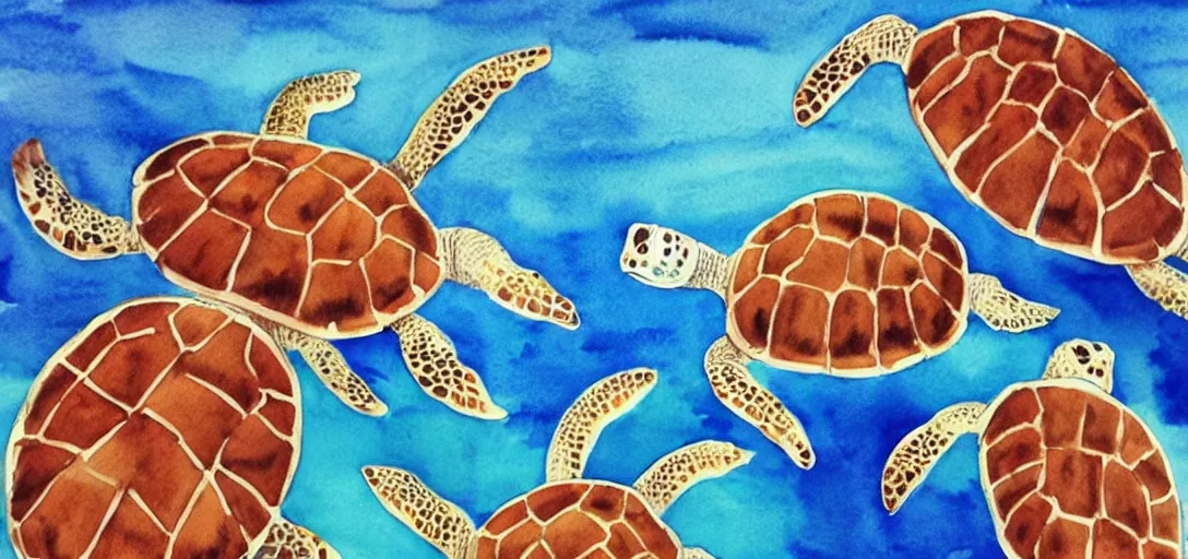 Prompt: has anyone really been far as decided to use even go want to do look more like. sea turtles for hands and sausage fingers. watercolor. the water tastes like burning