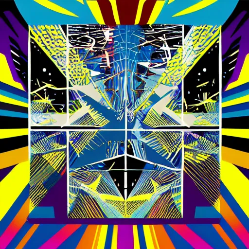 Image similar to an incredible abstract vector 80s album cover