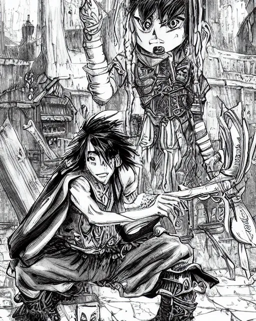 Image similar to A merchant selling treasuries and potions, high detailed store, black and white, fantasy art, goblin art, in the style of masami kurumada, illustration, epic, fantasy, intricate, hyper detailed, artstation, concept art, smooth, sharp focus, ray tracing