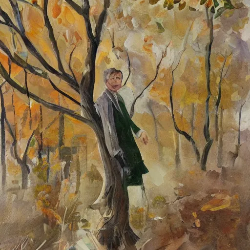 Image similar to viktor orban protecting a tree, oil painting