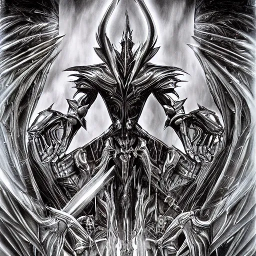 Image similar to a fusion between sephirot and roxas, cyber style, by hr giger, in the style of kingdom hearts, 4 k, hyper detailed, hyperrealism no artifacts