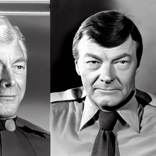 Prompt: photo of a person who looks like a mixture between deforest kelley and james doohan