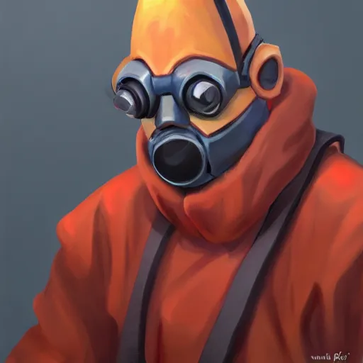 Image similar to pyro from team fortress 2, portrait, oil painting, high detail