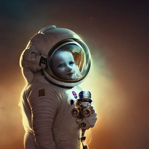 Image similar to an epic portrait of an astronaut entering the enchanted rabbit hole of wonderland, cinematic lighting, trending on Artstation, highly detailed, insane details