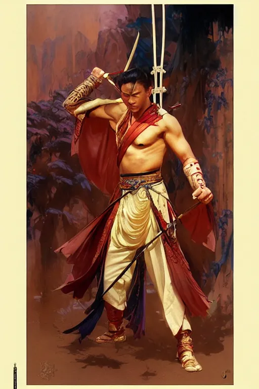 Prompt: wuxia, attractive male, character design, colorful, painting by gaston bussiere, craig mullins, j. c. leyendecker, tom of finland