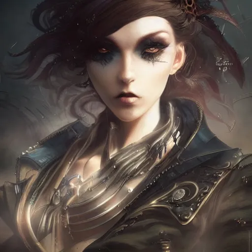 Image similar to kerli koiv, steampunk darksynth character portrait, sharp, digital matte painting, anime key art by luis royo, greg rutkowski, wlop, dramatic lighting, trending on artstation