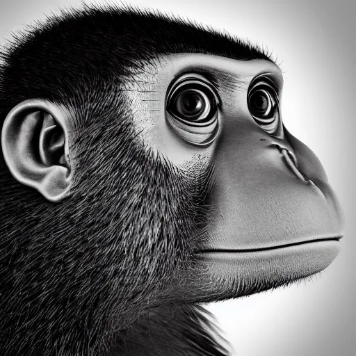 Image similar to portrait of a monkey made of bike parts, black and white, trending on artstation, hd