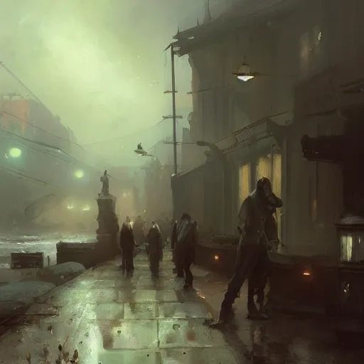 Image similar to innsmouth, painted by raymond swanland, painted by greg rutkowski, painted by jeremy mann, painted by igor kieryluk, trending on artstation