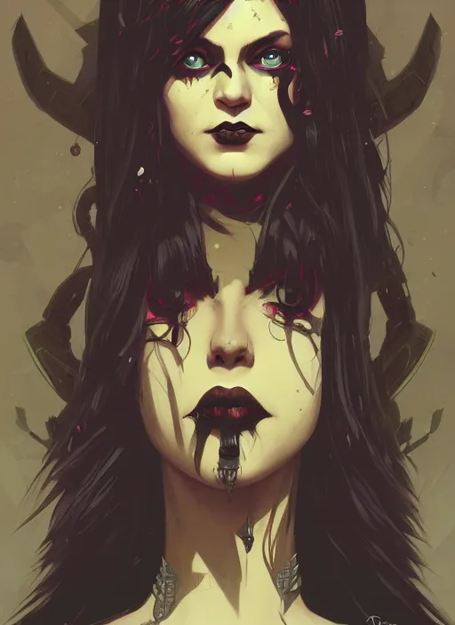 Prompt: portrait of beautifull goth maiden, cute face. warhammer, cyberpunk, artstation, art by petros afshar, tom whalen, laurie greasley and greg rutkowski and ilya kuvshinov