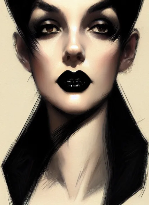 Image similar to portrait of a woman with a broad nose and a confident expression, 1 9 6 0 s, black clothes, goth, punk, funk, intricate, elegant, highly detailed, digital painting, artstation, concept art, smooth, sharp focus, illustration, art by wlop, mars ravelo and greg rutkowski