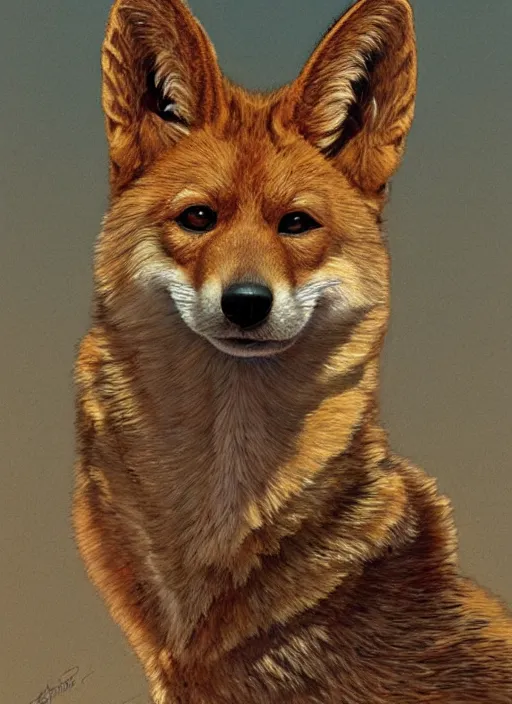 Image similar to portrait of American Dingo, highly detailed, centered, solid color background, digital painting, artstation, concept art, smooth, sharp focus, illustration, artgerm, donato giancola, Joseph Christian Leyendecker, Les Edwards, Ed Repka, WLOP