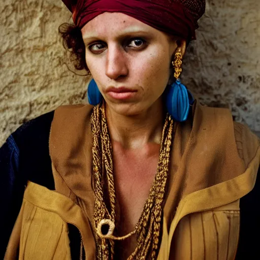 Image similar to Beautiful 16th Century Barbary Coast pirate Woman with Ginger hair and Golden hooped earrings photography by Steve McCurry