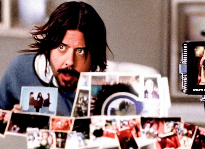 Prompt: polaroid movie still of dave grohl in the movie home alone