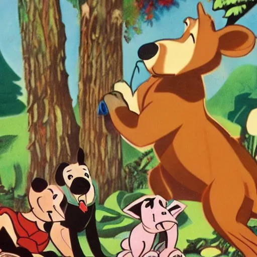 Image similar to 1940s disney film about talking forest animals super high detail