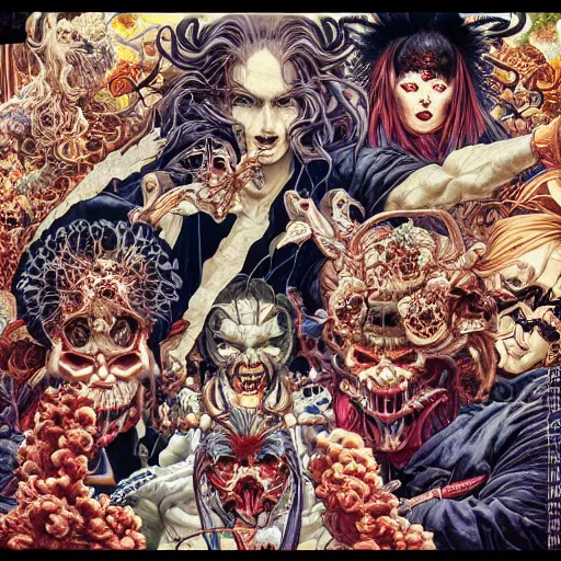 Prompt: portrait of crazy hell, symmetrical, by yoichi hatakenaka, masamune shirow, josan gonzales and dan mumford, ayami kojima, takato yamamoto, barclay shaw, karol bak, yukito kishiro