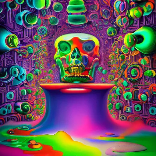 Image similar to jelly rococo gel skeleton vaping plasma and colorful auras, liquid, drippy, splashing, scifi 3 d paint spray by beeple, fernando botero, jeff koons, ivan shishkin, m. c. escher