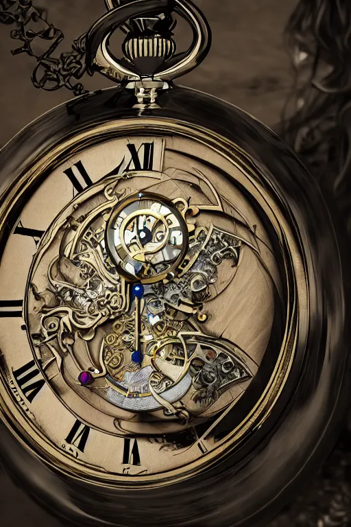 Prompt: a timekeeper with a pocket watch face, silk hat, full body, gothic, intricate, ornate, ultra realistic, unreal engine
