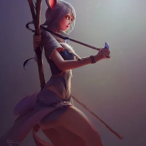 Image similar to an anthropomorphic female ( ( ( rabbit ) ) ) wizard holding a staff, fine art, award winning, intricate, elegant, sharp focus, cinematic lighting, highly detailed, digital painting, 8 k concept art, art by guweiz and z. w. gu, masterpiece, trending on artstation, 8 k