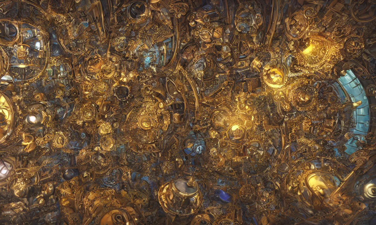 Prompt: steampunk engine laboratory 3 d volume kaleidoscope fractal voronoi metal chakra digital multicolor stylized concept substance natural color scheme, global illumination ray tracing hdr fanart arstation by sung choi and eric pfeiffer and gabriel garza and casper konefal