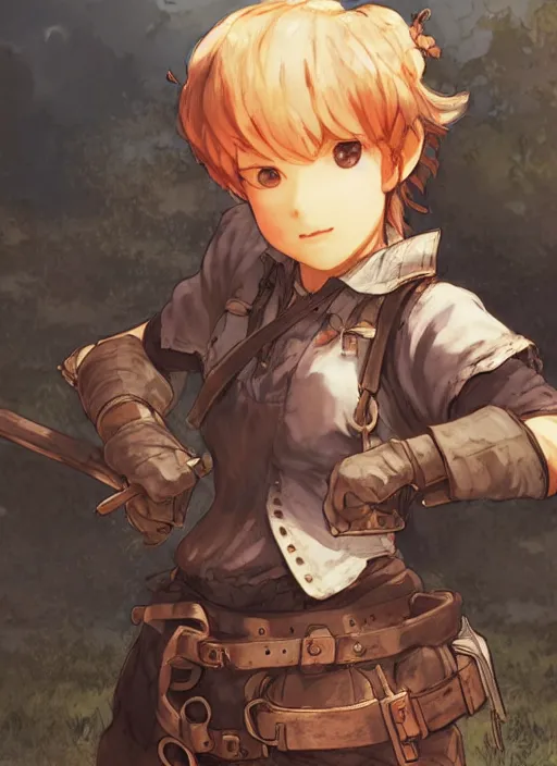 Image similar to character portrait of a blacksmith tomboy, hidari, color page, tankoban, 4K, tone mapping, Akihiko Yoshida.